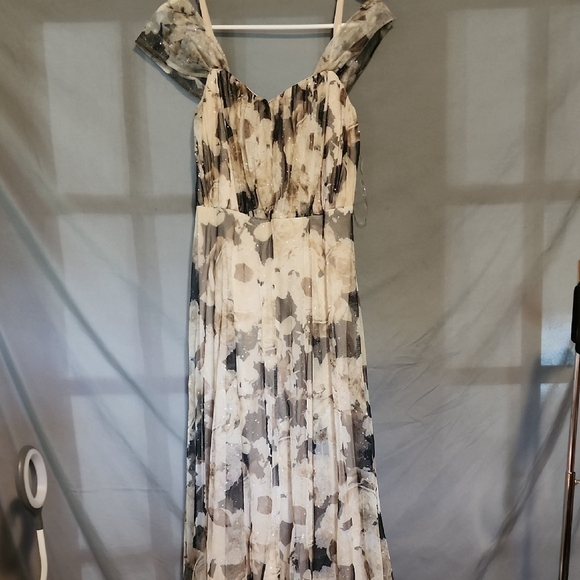 Cream Ruched Off-the-Shoulder Maxi Dress - Picture 1 of 6